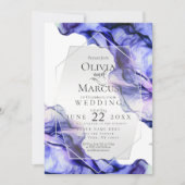 ウェディング | ネイビー鮮やかインディゴ抽象芸術インク 招待状 (正面)