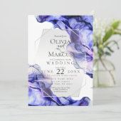 ウェディング | ネイビー鮮やかインディゴ抽象芸術インク 招待状 (スタンド正面)