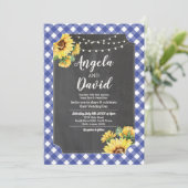 ウェディング ネイビー ひまわり ギンガム フラワーライト 招待状 (スタンド正面)
