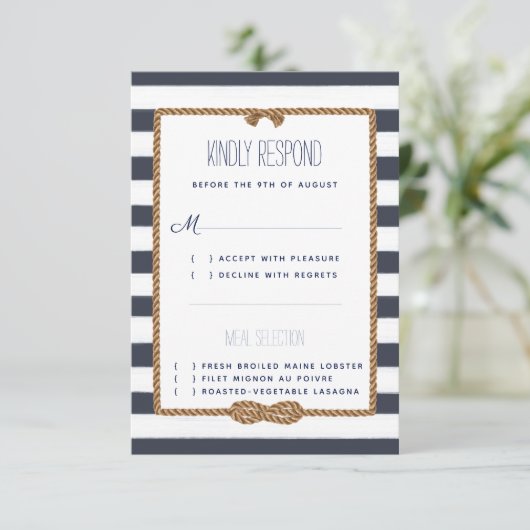 ウェディング ネイビー＆ホワイト ウォーターカラー イベント 出欠カード (スタンド正面)