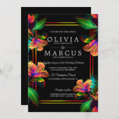 ウェディング |ネオ素晴らしンの熱帯ハイビスカス 招待状 (正面/裏面)