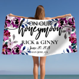 ウェディング ハニームーン ギフト - パーソナライズド フラワープリント  ビーチタオル
