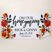 ウェディング ハニームーン 水彩花柄 オーダーメイド ビーチタオル (正面)