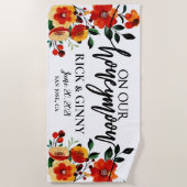ウェディング ハニームーン 水彩 花柄 オーダーメイド ビーチタオル (正面)
