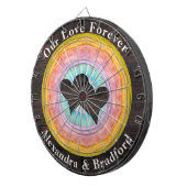 ウェディング ハート パステル サンセット ラスティック ウッド トーン ネーム ダーツボード (正面右)