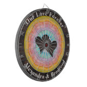 ウェディング ハート パステル サンセット ラスティック ウッド トーン ネーム ダーツボード (正面左)