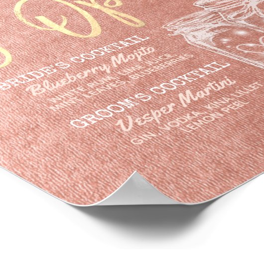 ウェディング バーはオープン ドリンクメニュー メイソンジャー ローズ ポスター (角)