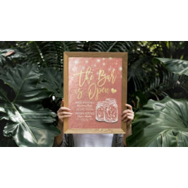 ウェディング バーはオープン ドリンクメニュー メイソンジャー ローズ ポスター