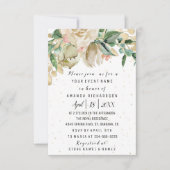 ウェディング バースデー フラワー ゴールド ミント ホワイト 水彩 招待状 (正面)
