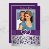 ウェディング |パープル、シルバー |フローラ、ハート |写真 招待状 (正面/裏面)
