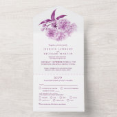 ウェディング パープル ブルーム 水彩写真 ご飯 RSVP オールインワン招待状 (内側)