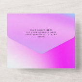 ウェディング パープル ホログラフィック モダン エレガント オールインワン招待状 (裏面)