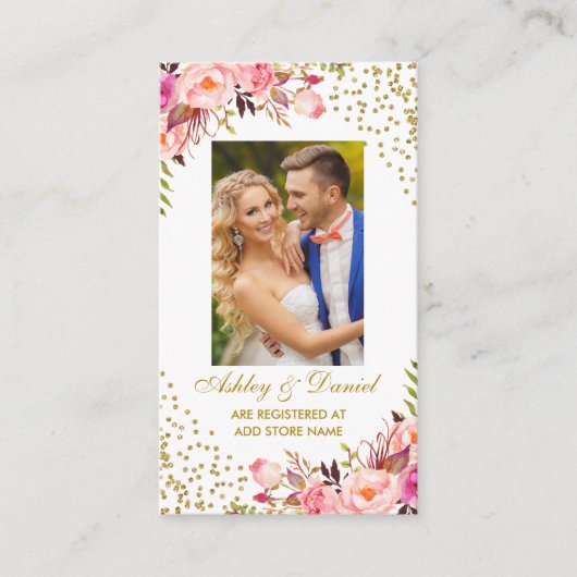 ウェディング ピンク フラワー フォト レジストリー 挿入 カード G (正面)