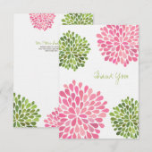 ウェディング ピンク & 緑 感謝カード リネンカード 招待状 (正面/裏面)