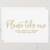 ウェディング・フェイバーズ・サイン おしゃれなゴールド 「1つお持ちください」 (正面/裏面)