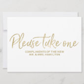 ウェディング・フェイバーズ・サイン おしゃれなゴールド 「1つお持ちください」 (正面)