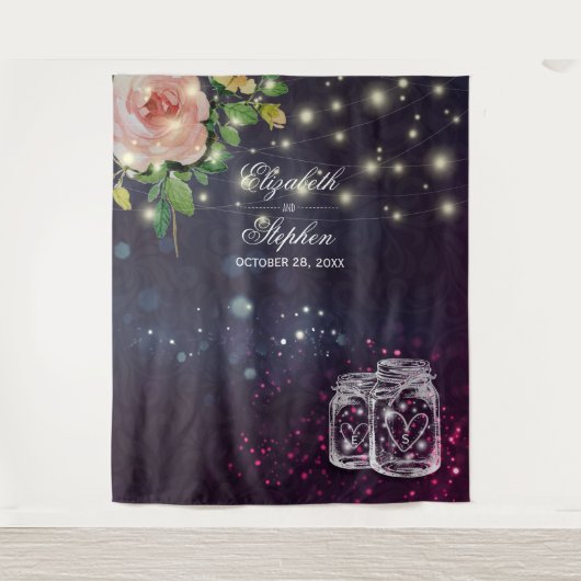 ウェディング フォトブース バックドロップ おしゃれな花のマスンジャー タペストリー (正面)