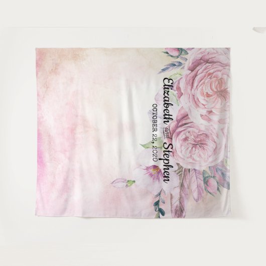 ウェディング フォトブース バックドロップ ボヘミアンフラワーフィー タペストリー (正面(横))