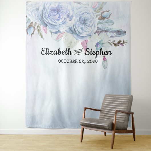 ウェディング フォトブース バックドロップ ボホ フラワーフェザー タペストリー (インサイチュ)