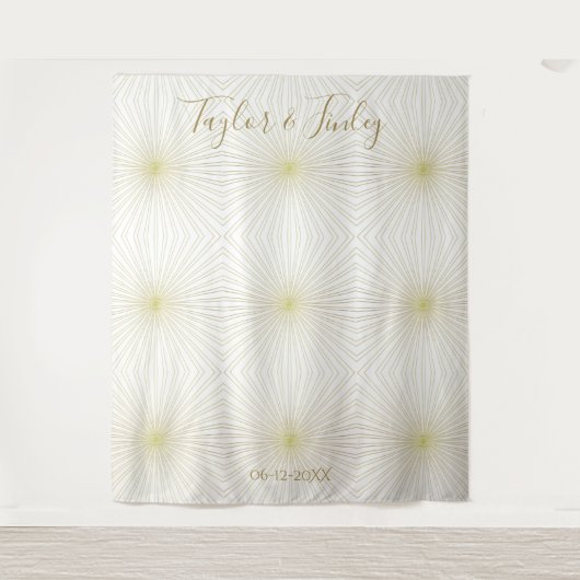 ウェディング フォトブース バックドロップ 白 ゴールド デコ ライト タペストリー (正面)