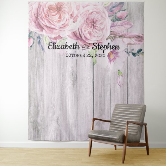 ウェディング フォトブース バックドロップ 花 農村風 木 タペストリー (インサイチュ)