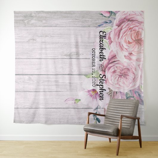 ウェディング フォトブース バックドロップ 花 農村 木 タペストリー (インサイチュ(横))