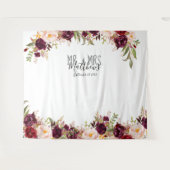 ウェディング フォトブース バーガンディ レッド フローラル ウォーターカラー タペストリー (正面(横))