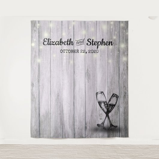 ウェディング フォトブース 背景 シャンパングラス 木 タペストリー (正面)