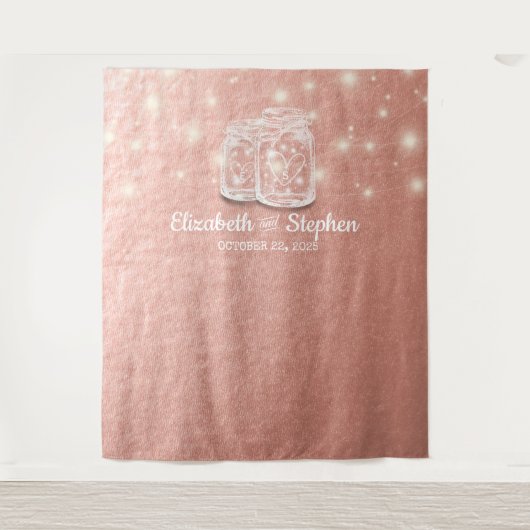 ウェディング フォトブース 背景 メイソンジャー ローズゴールド タペストリー (正面)