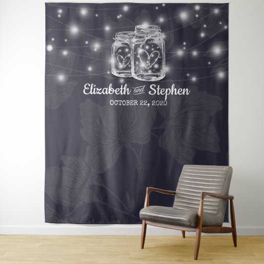 ウェディング フォトブース 背景 飾り メイソンジャー ライト タペストリー (インサイチュ)