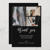 ウェディング フォト コラージュ エレガント ブラック ありがとう サンキューカード (正面/裏面)