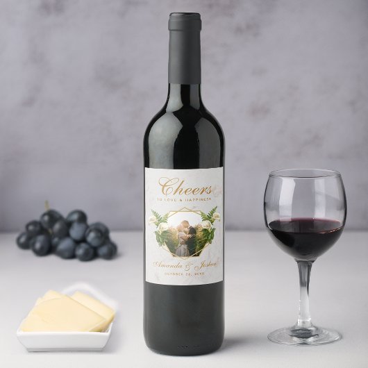 ウェディング フォト フラワージオメトリック カラーリリー マーブル ワインラベル