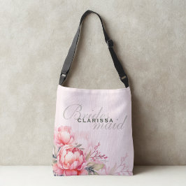 ウェディング・ブライズメイド | ピンクの芍薬とセージグリーン クロスボディバッグ