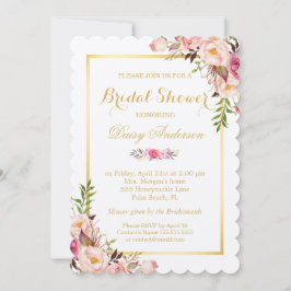 ウェディング ブライダルシャワー おしゃれ フラワー ゴールドフレーム 招待状