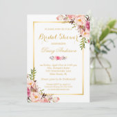 ウェディング ブライダルシャワー おしゃれ フラワー ゴールドフレーム 招待状 (スタンド正面)