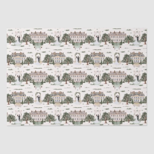 ウェディング ブライダルシャワー 水彩画の新郎新婦 薄葉紙 (正面)