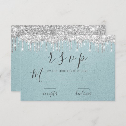 ウェディング ブライダルシャワー 灰色 銀の水滴 出欠カード (正面/裏面)