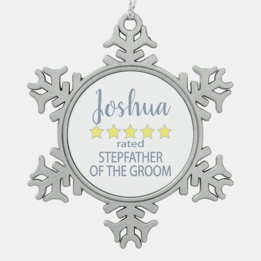 ウェディング＆ブライダルパーティー ５つ星 新婦の継父 スノーフレークピューターオーナメント (正面)