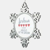 ウェディング＆ブライダルパーティー ５ ハート 花婿の祖父 スノーフレークピューターオーナメント (右)