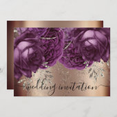 ウェディング ブライダル ローズ シルバー ライト パープル フラワー 招待状 (正面/裏面)