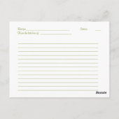 ウェディング ブライドのためのグリーンイエロー デイジー レシピ カード (裏面)