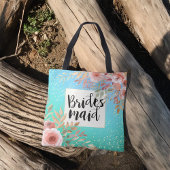 ウェディング ブライドメイド おしゃれ ピンク フラワー ティール ゴールド ドット トートバッグ