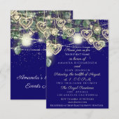 ウェディング ブライド ラスティック ウッド ゴールド ロイヤルブルー 招待状 (正面/裏面)