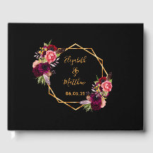 ウェディング ブラック ゴールド ジオメトリック フローラル バーガンディ