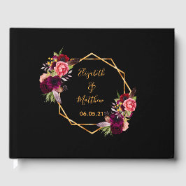 ウェディング ブラック ゴールド ジオメトリック フローラル バーガンディ ゲストブック