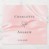 ウェディング ブラッシュピンク シルク サテン ネーム ハート スパークリングワインラベル (シングルラベル)