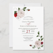 ウェディング | ブラッシュ ダスティ ローズとカベルネ フローラル 招待状 (正面)
