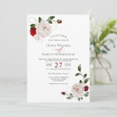 ウェディング | ブラッシュ ダスティ ローズとカベルネ フローラル 招待状 (スタンド正面)