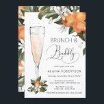 ウェディング ブランシュとバブルリー オレンジ ブルーム ミモサ 招待状<br><div class="desc">ウェディングシャワーのためのブランチとバブルリーの招待状。水彩のオレンジの花とシャンパンのグラスが特徴。ミモサをサービスするのに最適なウェディングシャワー</div>