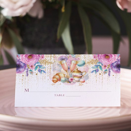ウェディング ブランシュ ピンク ゴールド グリッター フラワー プレイスカード